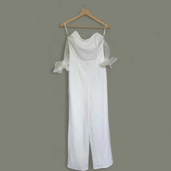 NWT Lulus Pristine Aura White Tie-Strap Off the Shoulder Jumpsuit size Small - Picture 11 of 12